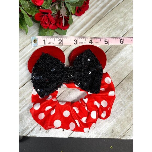Minnie Mouse Ears Hair Scrunchies Hair Rubber Band Black Sequins Bow Polka Dot - Picture 6 of 9